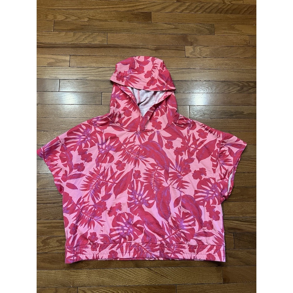 Juicy Couture 2X Pink Tropical Terry Cloth Hoodie Short Sleeve Plus Size Y2K